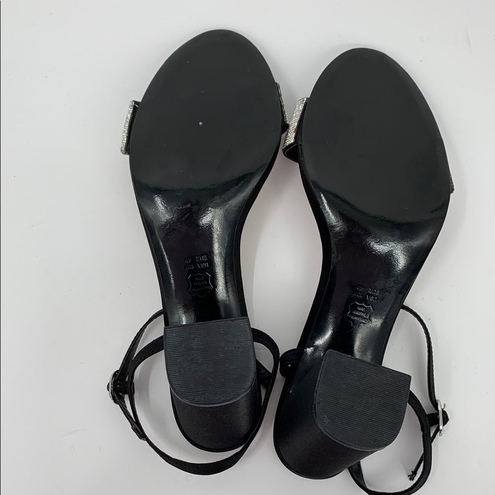 Nina Haven block heel black satin shoe sandal dressy clear crystal rhinestone 10 - Picture 6 of 6